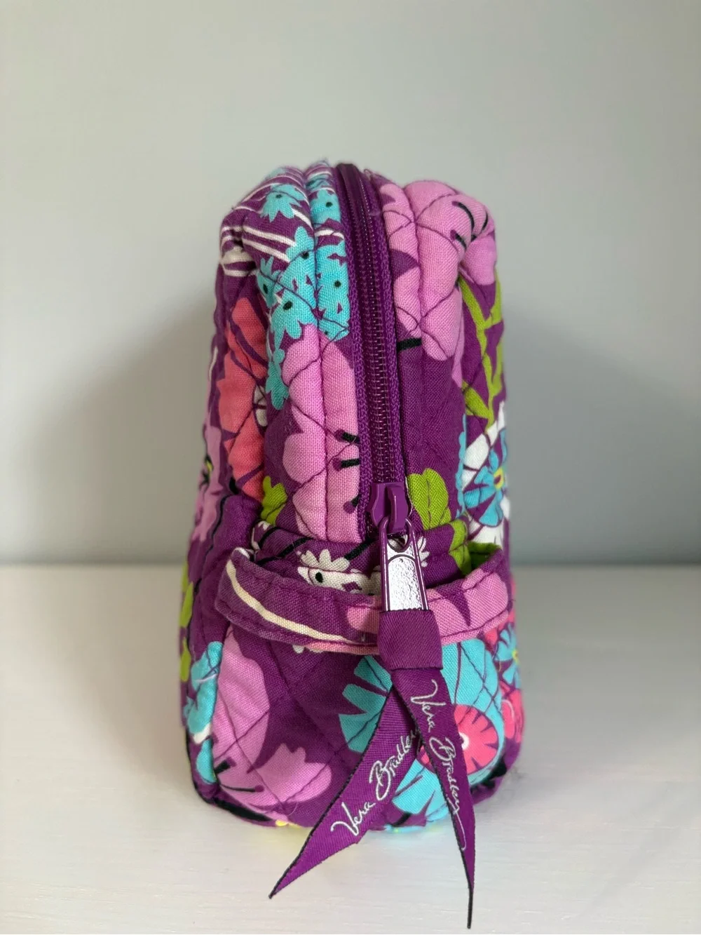 Vera Bradley Flutterby Quilted Cosmetic Bag Purple Floral Travel Pouch Retro